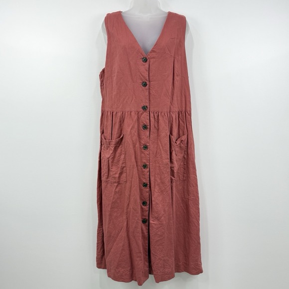 Gap Linen Dress Womens 20 Tall Salmon Button Front Midi Lagenlook Country Lagom - Picture 1 of 10